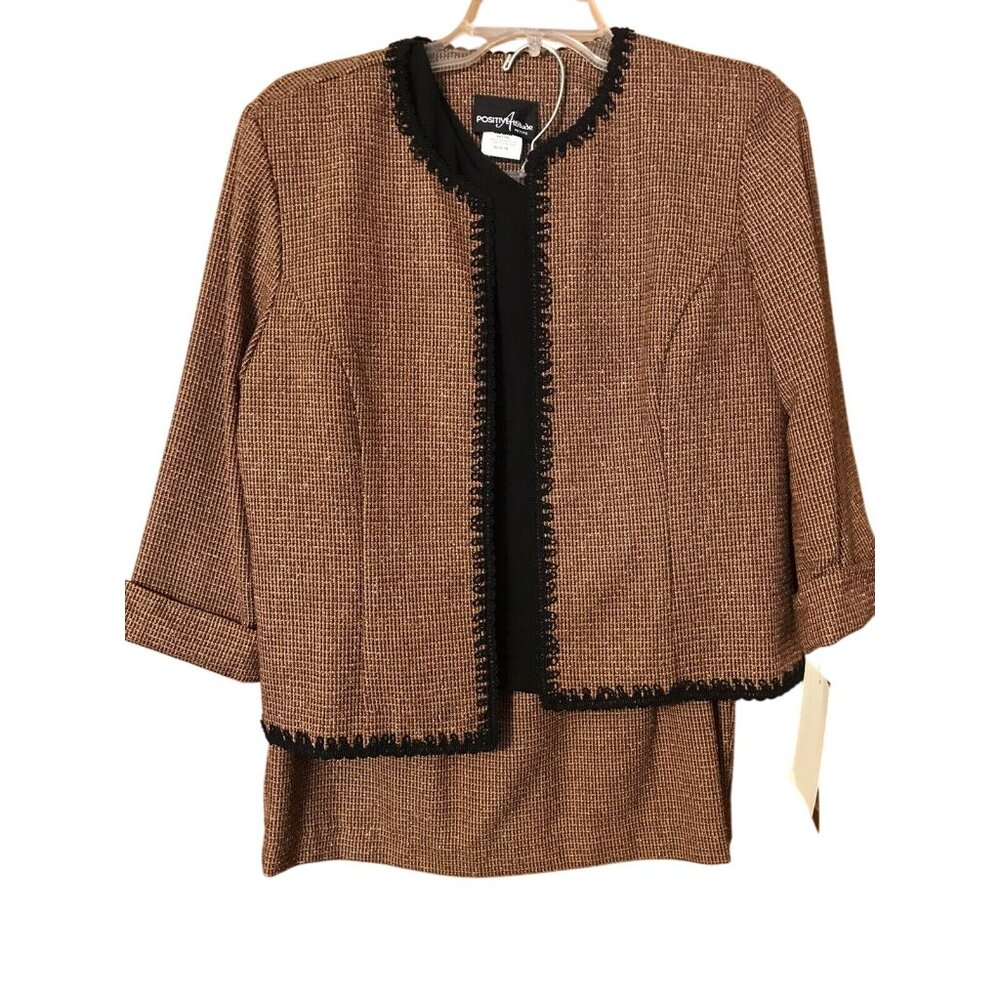 Positive Attitude Women's Size 10 Petite Jacket Skirt Top Brown Black New   -